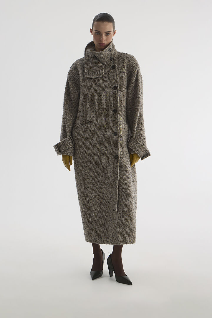 Пальто из фактурной шерсти серо-бежевого цвета XS 2MOOD