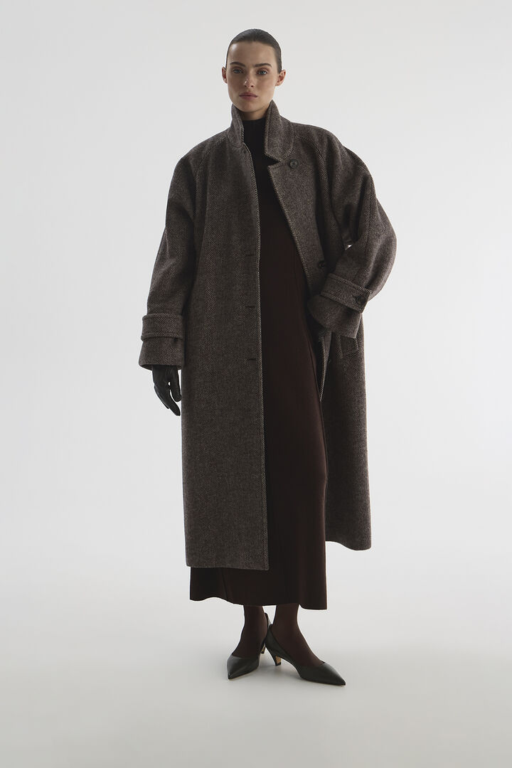 Пальто oversize в елочку шоколадного цвета XS 2MOOD