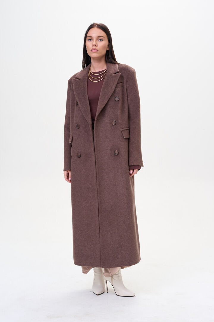 Пальто прямое двубортное 3258007 шоколад